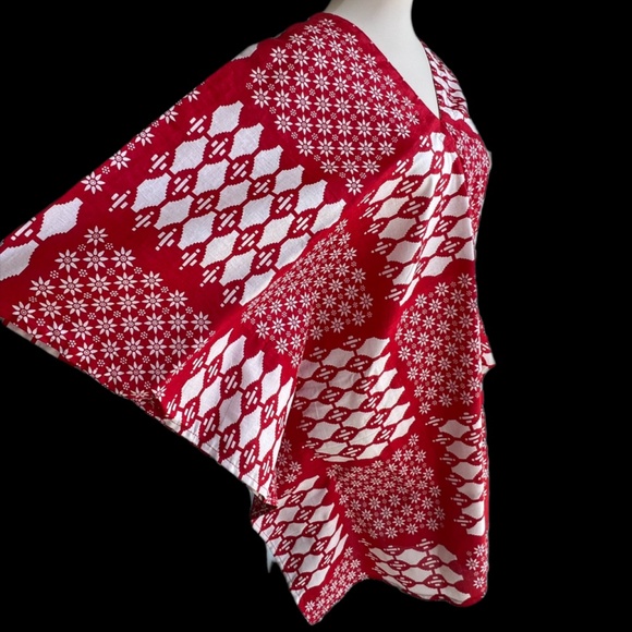 0127/ Red & White Batik Pattern Short Kaftan, Cotton Dress - Picture 13 of 14